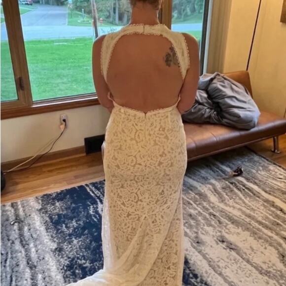 Lulu's White Lace Open Back Wedding Dress - Picture 15 of 16